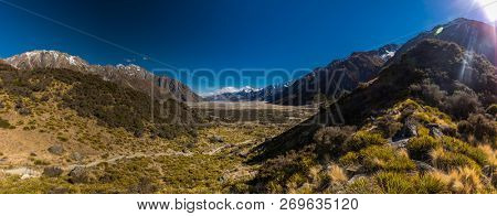 Blue Lakes and the mountains on the Tasman Valley Walk and Tasman Glacier View, South Island, New Zealand
