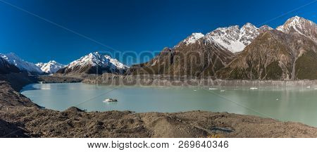 Blue Lakes and the mountains on the Tasman Valley Walk and Tasman Glacier View, South Island, New Zealand
