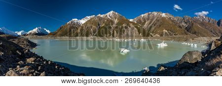 Blue Lakes and the mountains on the Tasman Valley Walk and Tasman Glacier View, South Island, New Zealand