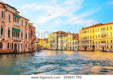 Venetian Palaces In The Grand Canal Divarication Near The Univer