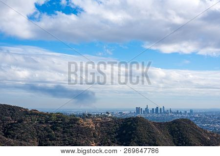 Los Angeles Seen From Bronson Canyon On A Cloudy Day. Southern California, Usa