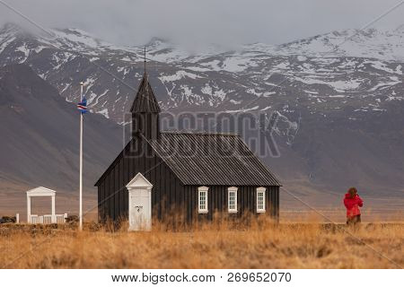Budakirkja, Black Churck At Snaefellsnes Peninsula In Iceland