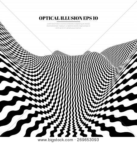 Optical Illusion Lines Background. Abstract 3d Black And White Illusions. Conceptual Design Of Optic