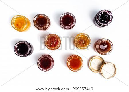 Various Fruit Marmalade Jams In Jars Top Viewh