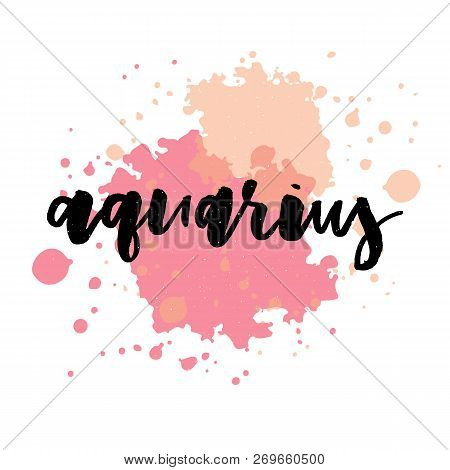 Zodiac Sign Aquarius Logo And Air Lettering With Aquarius Constellation Stars And Dates In Zodiac Ci