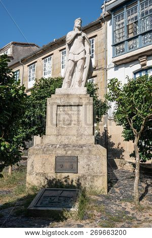Santiago De Compostela, Spain - September 1, 2018: Staue Of King Alfonso Ii., The First Pilgrim On T