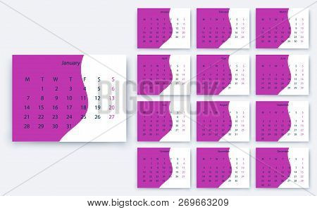 Simple Calendar 2019 Yesr, Stock Vector Design Eps10.