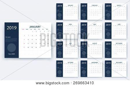 Simple Calendar 2019 Yesr, Stock Vector Design Eps10.