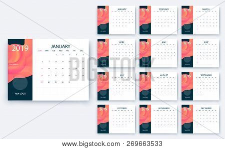 Simple Calendar 2019 Yesr, Stock Vector Design Eps10.