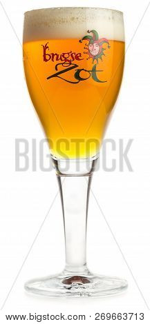 Groningen, Netherlands - November 16, 2018: Glass Of Brugse Zot Beer Isolated On A White Background