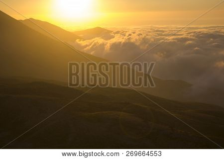 Sunset And Landscape Above Thick Clouds Near Bcharre, Lebanon