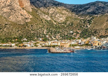 View Of The Sferracavallo Village Located At The Foot Of The Capo Gallo Mount On The Shore Of Medite