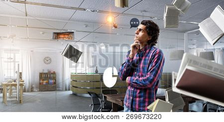 Pensive hipster guy. Mixed media