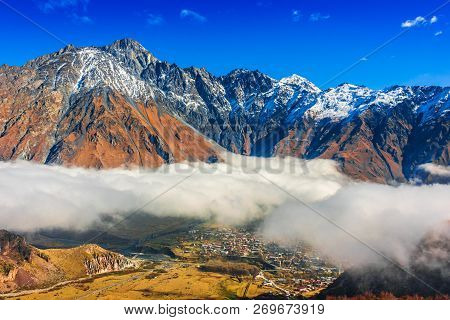 Mountains Over Stepantsminda In The Khevi Province, Georgia