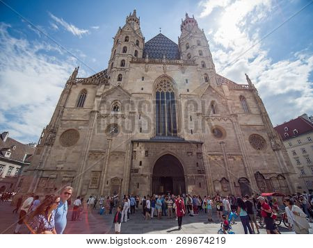 Vienna, Austria - August 13, 2018: St. Stephens Cathedral In Vienna, Austria In A Beautiful Summer D