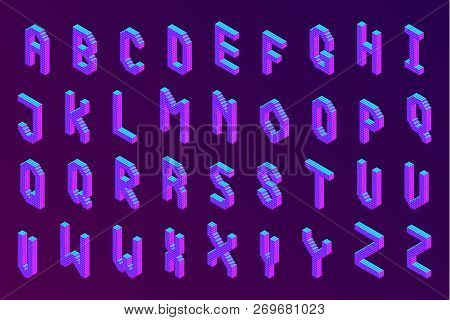 Bold Colorful Isometric Pixel 3d Font. Modern Bright Uppercase Geometric Alphabet Letters Set. Stock