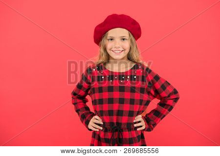 How To Wear Beret Like Fashion Girl. Fashionable Beret Accessory For Female. Kid Little Cute Girl Wi