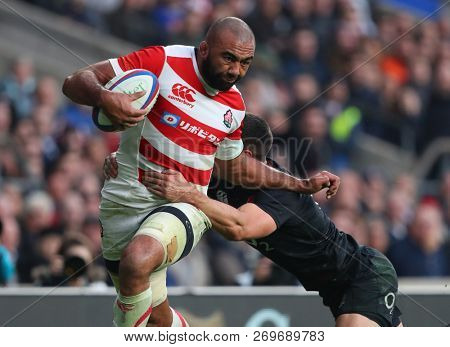 LONDON, ENGLAND - NOVEMBER 17 2018. During the Quilter Autumn International's series Rugby Union match between England and Japan at Twickenham Stadium, London, United Kingdom. 