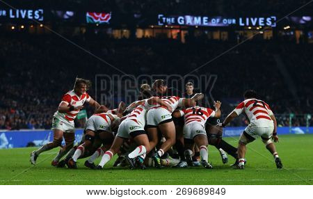 LONDON, ENGLAND - NOVEMBER 17 2018. During the Quilter Autumn International's series Rugby Union match between England and Japan at Twickenham Stadium, London, United Kingdom. 