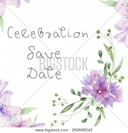 Waterclor Flowers Weeding Birthday Celebration Card Painting Drawing Floral Garden Geometric Botanic