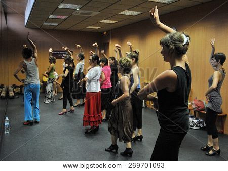 Cadiz, Spain - July 6, 2011: Classes In The Dance Hall Of The Flamenco Art Center 