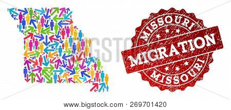 People Migration Traffic Composition Of Mosaic Map Of Missouri State And Dirty Seal. Mosaic Map Of M