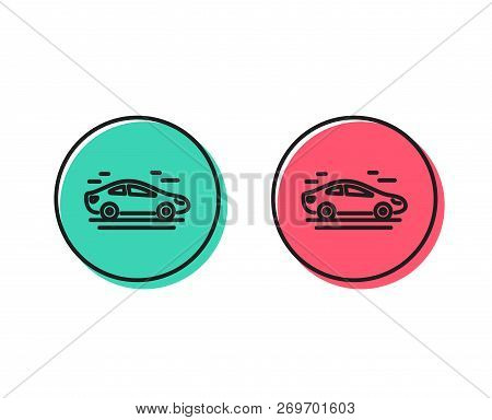 Car Transport Line Icon. Transportation Vehicle Sign. Driving Symbol. Positive And Negative Circle B