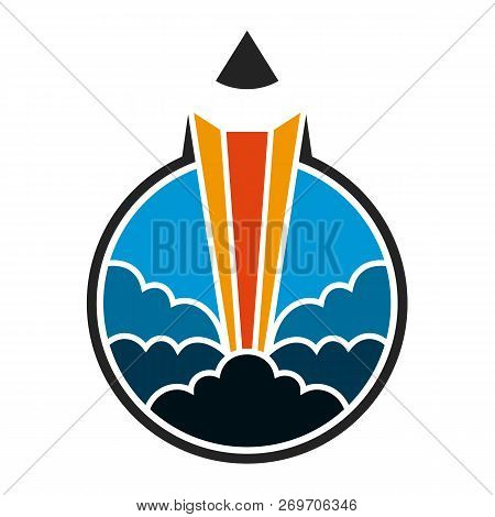Rocket Pencil Logo. Pencil Launch In Circle Shape