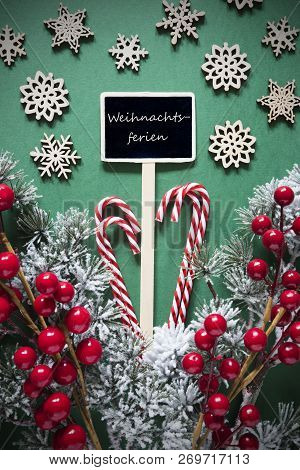 Retro Black Christmas Sign, Lights, Weihnachtsferien Means Christmas Holidays