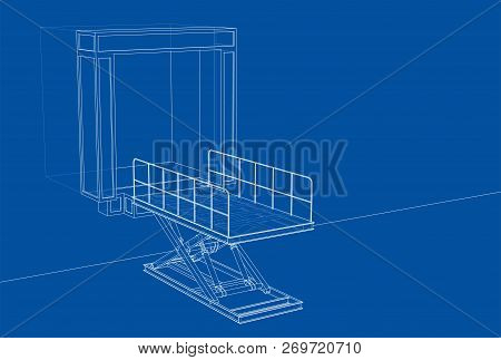 Dock Leveler Concept. Vector Rendering Of 3d. Wire-frame Style. The Layers Of Visible And Invisible 