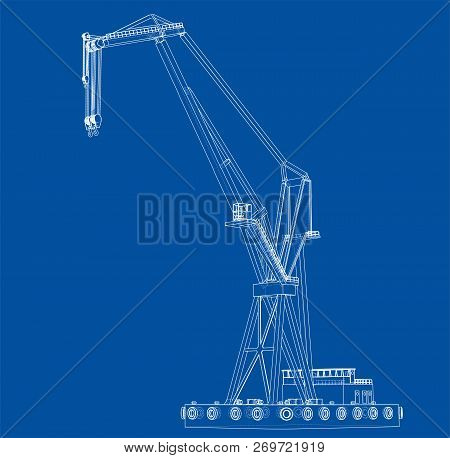 Floating Crane. Vector Rendering Of 3d. Wire-frame Style. The Layers Of Visible And Invisible Lines 