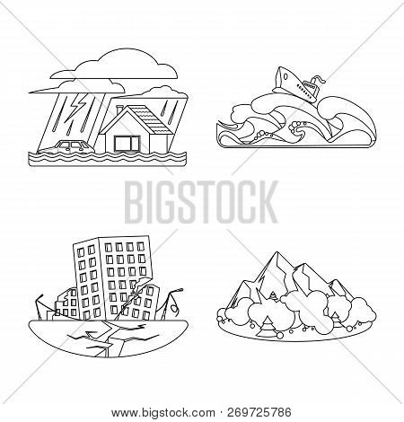 Vector Design Of Natural And Disaster Symbol. Collection Of Natural And Risk Vector Icon For Stock.