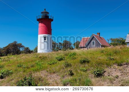 Nauset Lighthouse Is One Of The Famous Lighthouses On Cape Cod, Massachusetts, Usa,
