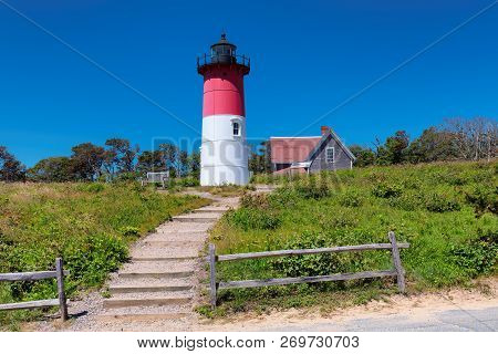 Nauset Lighthouse Is One Of The Famous Lighthouses On Cape Cod, Massachusetts, Usa,