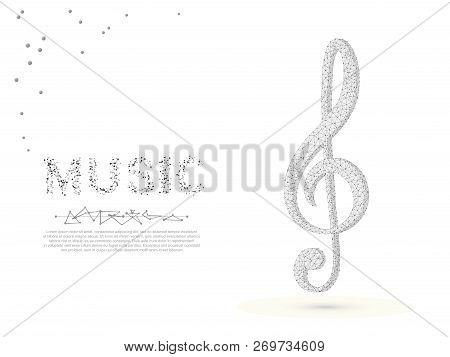 Treble Clef. Incandescent Lamp. Low Poly Wireframe Illustration. Vector Polygonal Image, Consisting 