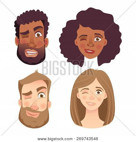 Face Of Man And Woman. Emotions Of Woman Face. Facial Expression Men Illustration