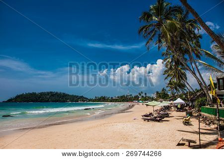 Wonderful sand beach of Mirissa in Sri Lanka.
