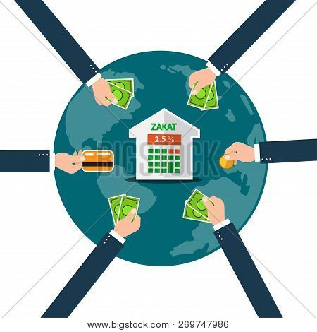 Business Hand Donation To Zakat Home On The World Background