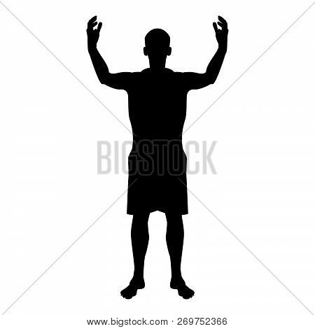 Man Happy Meet Anyone Silhouette Meeting Joy Concept Front View Icon Black Color Vector Illustration