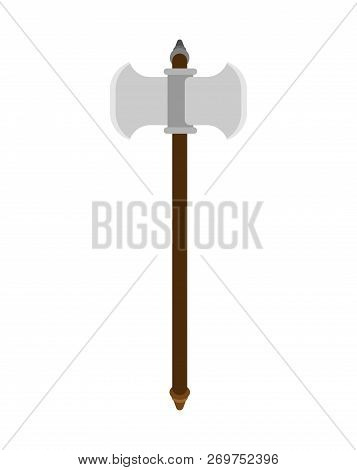 Battle Ax Weapon Isolated. Double Blade. Old Medieval Axe For Warriors.