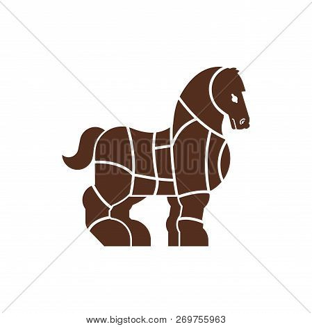 Cut Of Meat Horse. Racehorse Silhouette Scheme Lines Of Different Parts Meat. How To Cut Flesh Equin