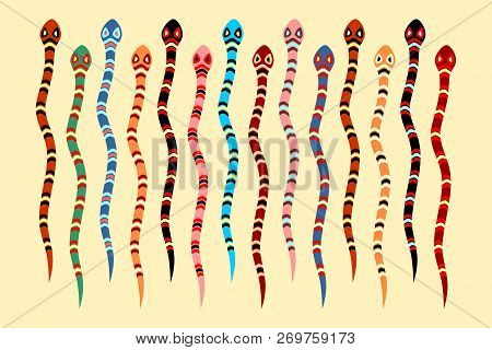 Colored Snakes Based On African Ethnic Motifs. Vector Illustration. Vector Set 

For You Perfectly D