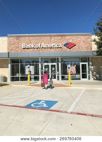 Customers Visit Bank Of America Office In Coppell, Texas, Usa