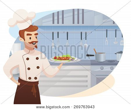 Concept Illustration Of The Restaurant Business. Vector Illustration Of A Cartoon Character Shef Coo