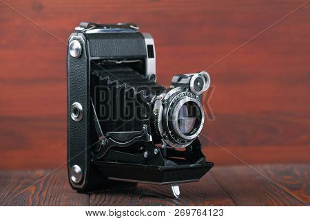 Moscow, Russia, April 14, 2017. The Old Soviet Medium Format Rangefinder Camera Moskwa-5, Released19
