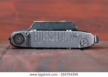 Moscow, Russia, April 14, 2017. The Old Soviet Medium Format Rangefinder Camera Moskwa-5, Released19