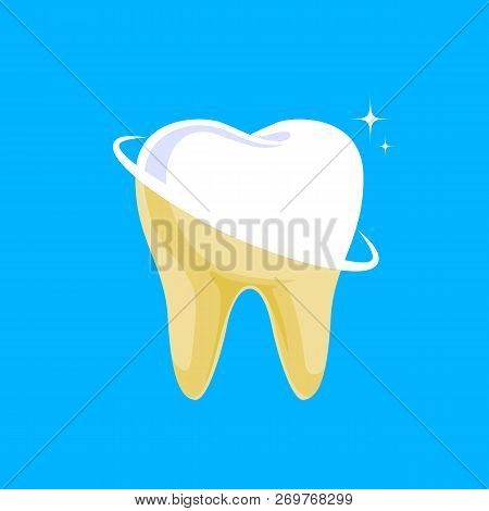 Tooth Before And After. Yellow Becomes White, Dental Care Concept,  Illustration Isolated On Blue Ba