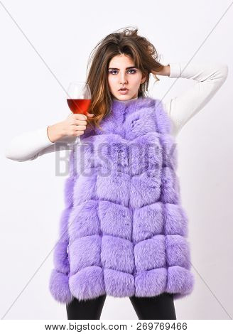 Woman Enjoy Wine. Lady Curly Hairstyle Likes Expensive Luxury Wine. Hedonism Concept. Reasons Drink 
