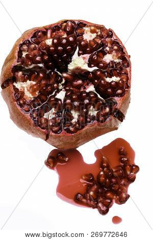 Pomegranate Punica Granatum And Juice Isolated On White Background.