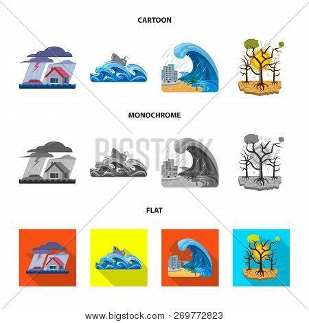 Vector Illustration Of Natural And Disaster Icon. Set Of Natural And Risk Stock Vector Illustration.